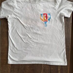 Baseball Lifestyle 101 Kids White Tee with blue and red Drip Graphic